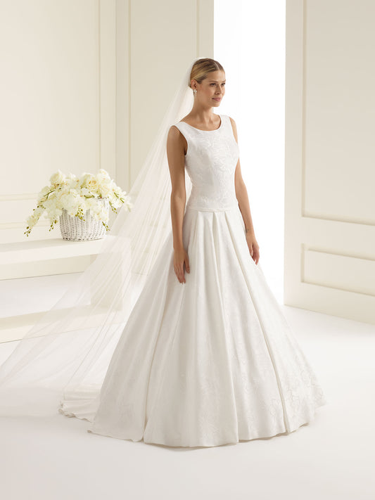 One-layered cut edge  soft tulle veil S226-Bianco Evento