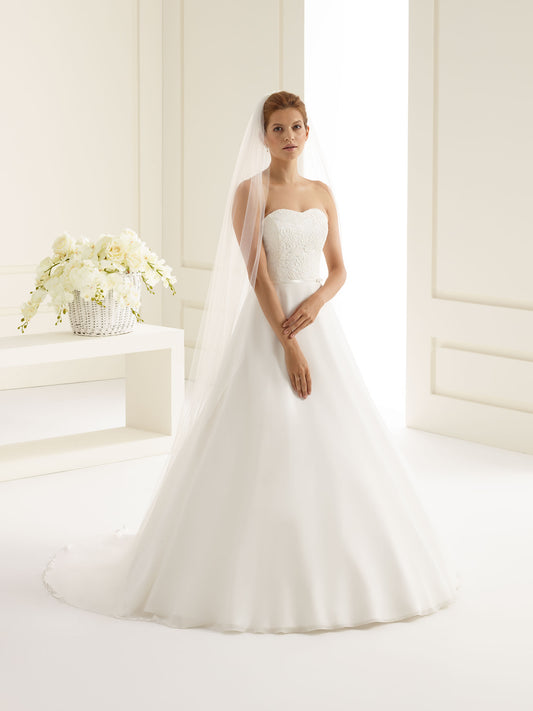 One-layered cut edge  soft tulle veil S227-Bianco Evento