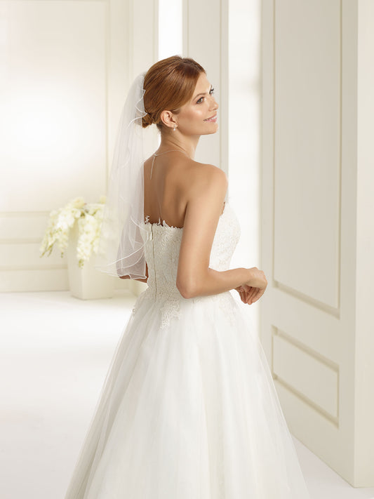 One-layered corded edge  soft tulle veil S231-Bianco Evento
