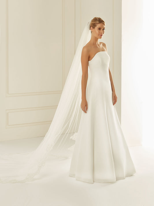 One-layered cut edge and lace edge  diamond tulle veil S234-Bianco Evento