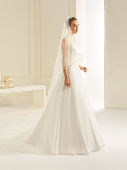 Two-layered satin edge  soft tulle veil S241-Bianco Evento