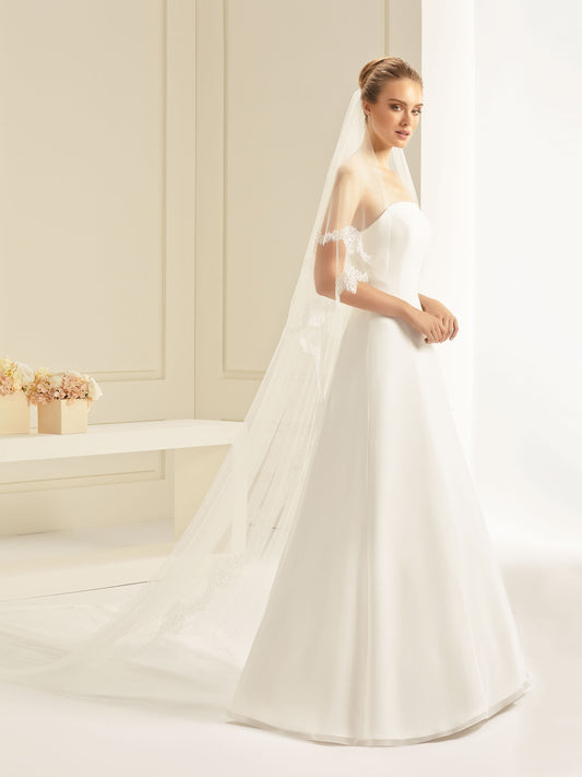 Two-layered lace edge  soft tulle veil S247-Bianco Evento