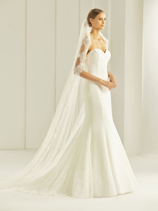One-layered lace edge  soft tulle veil S280-Bianco Evento