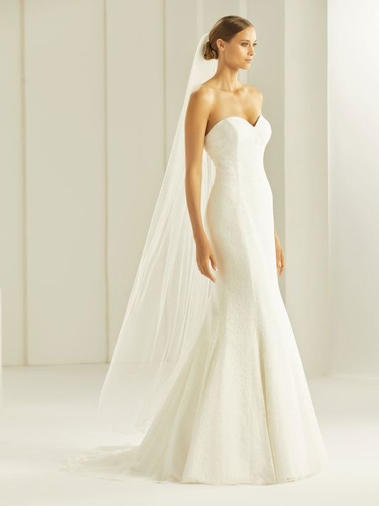 One-layered corded edge with crystals soft tulle veil S299-Bianco Evento