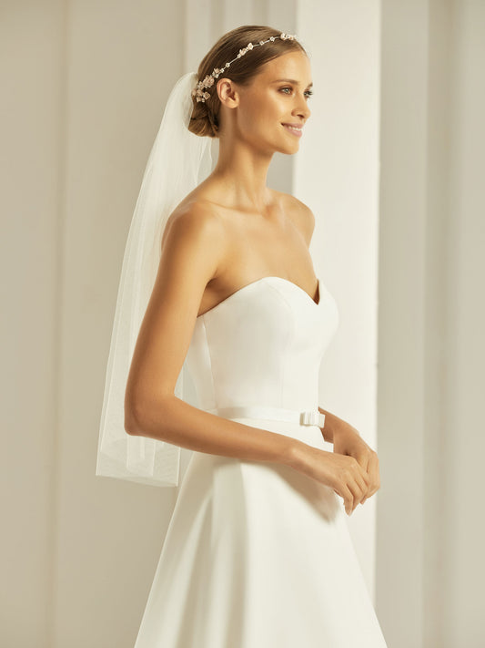 One-layered cut edge  soft tulle veil S302-Bianco Evento