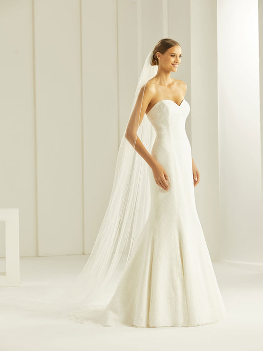 One-layered glass beads edge  soft tulle veil S305-Bianco Evento
