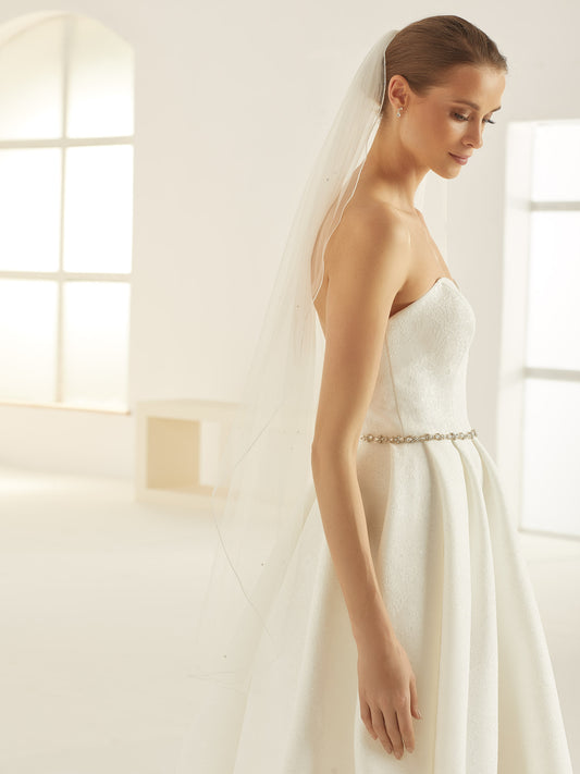 One-layered corded edge with crystals soft tulle veil S320-Bianco Evento