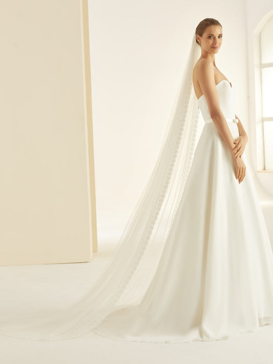 One-layered lace edge  soft tulle veil S352-Bianco Evento