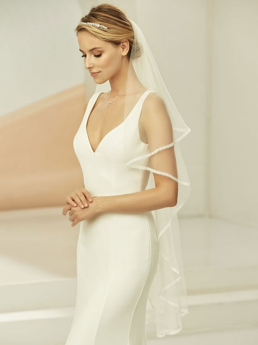One-layered lace edge  soft tulle veil S365-Bianco Evento