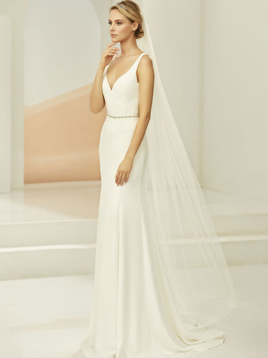 One-layered cut edge  soft tulle veil S381-Bianco Evento