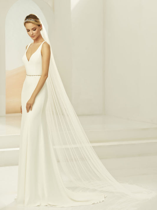 One-layered corded edge  soft tulle veil S388-Bianco Evento