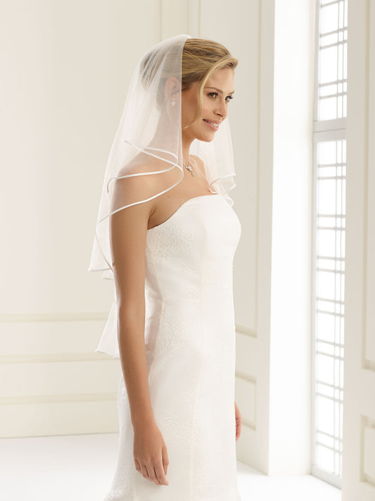 Two-layered satin edge  soft tulle veil S5B-Bianco Evento