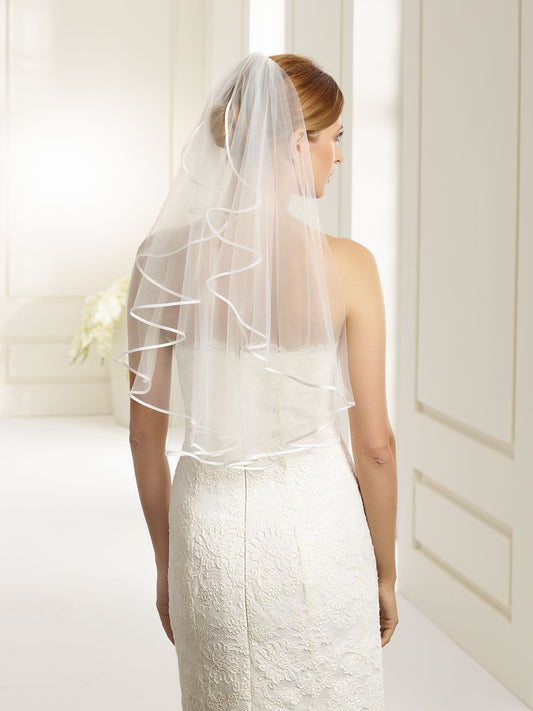 One-layered satin edge  soft tulle veil S6-Bianco Evento