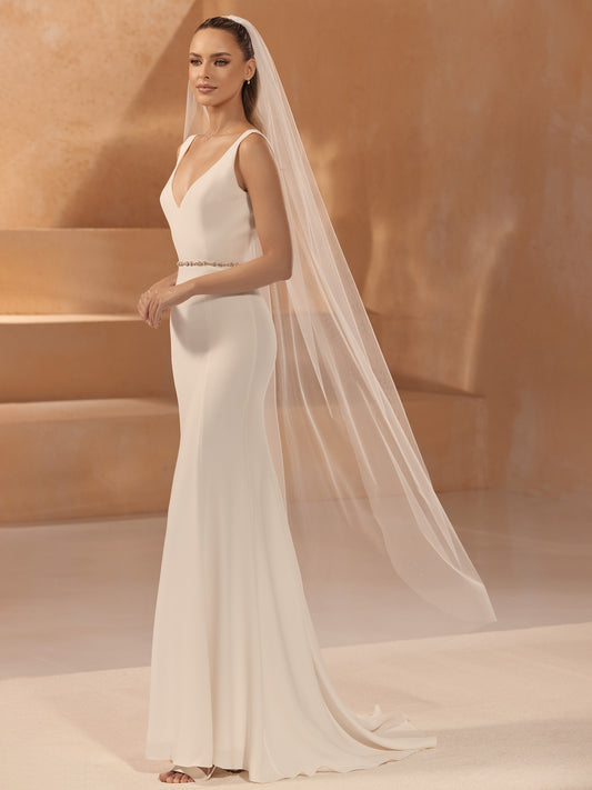 One-layered cut edge with glitter Soft glitter tulle veil S481-Bianco Evento