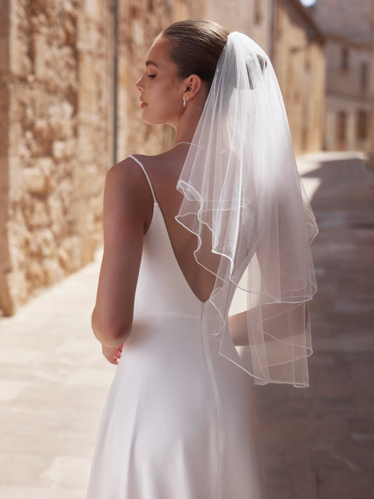 Two-layered glass beads edge  glitter tulle veil S494-Bianco Evento