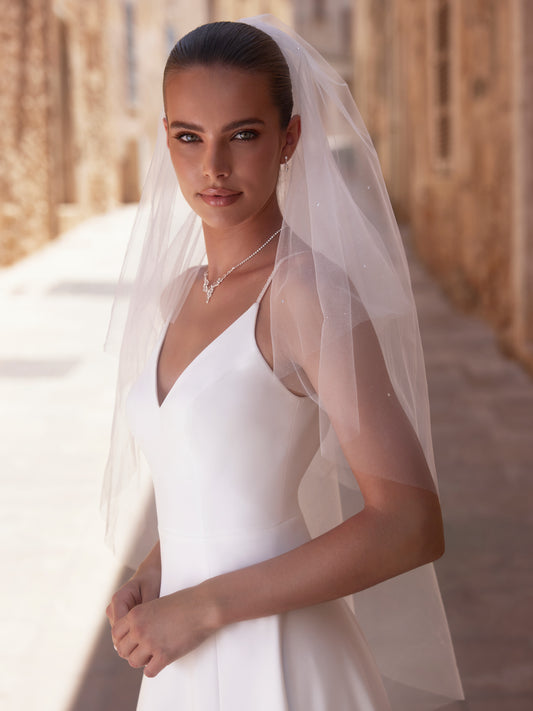 Two-layered cut edge with stones glitter tulle veil S496-Bianco Evento