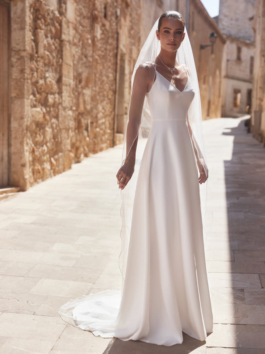 One-layered glass beads edge  glitter tulle veil S499-Bianco Evento