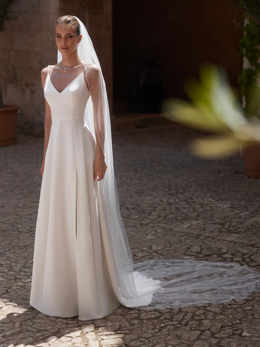 One-layered glass beads edge  glitter tulle veil S521-Bianco Evento