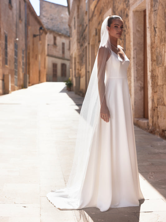 One-layered glass beads edge  glitter tulle veil S522-Bianco Evento